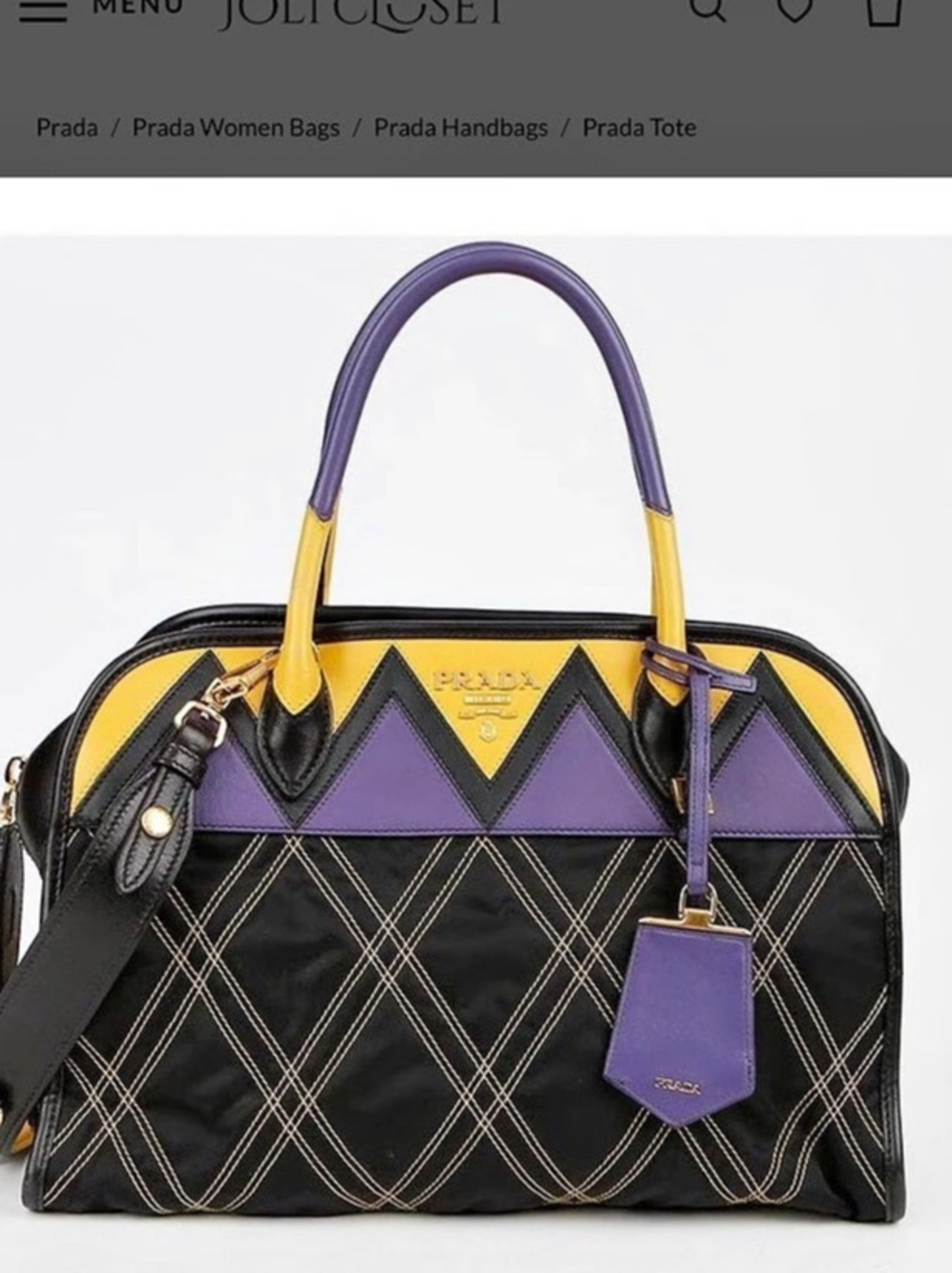 Prada Geometric Satchel in Black & Purple Excellent Preowned Condition. - Picture 3 of 12
